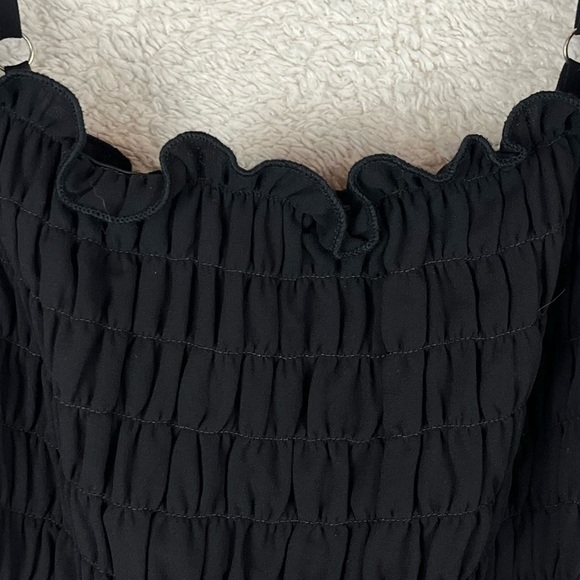 NWT FOREVER 21 Long Black Smocked Stretchy Dress Cami Straps Size 0X - Picture 3 of 16
